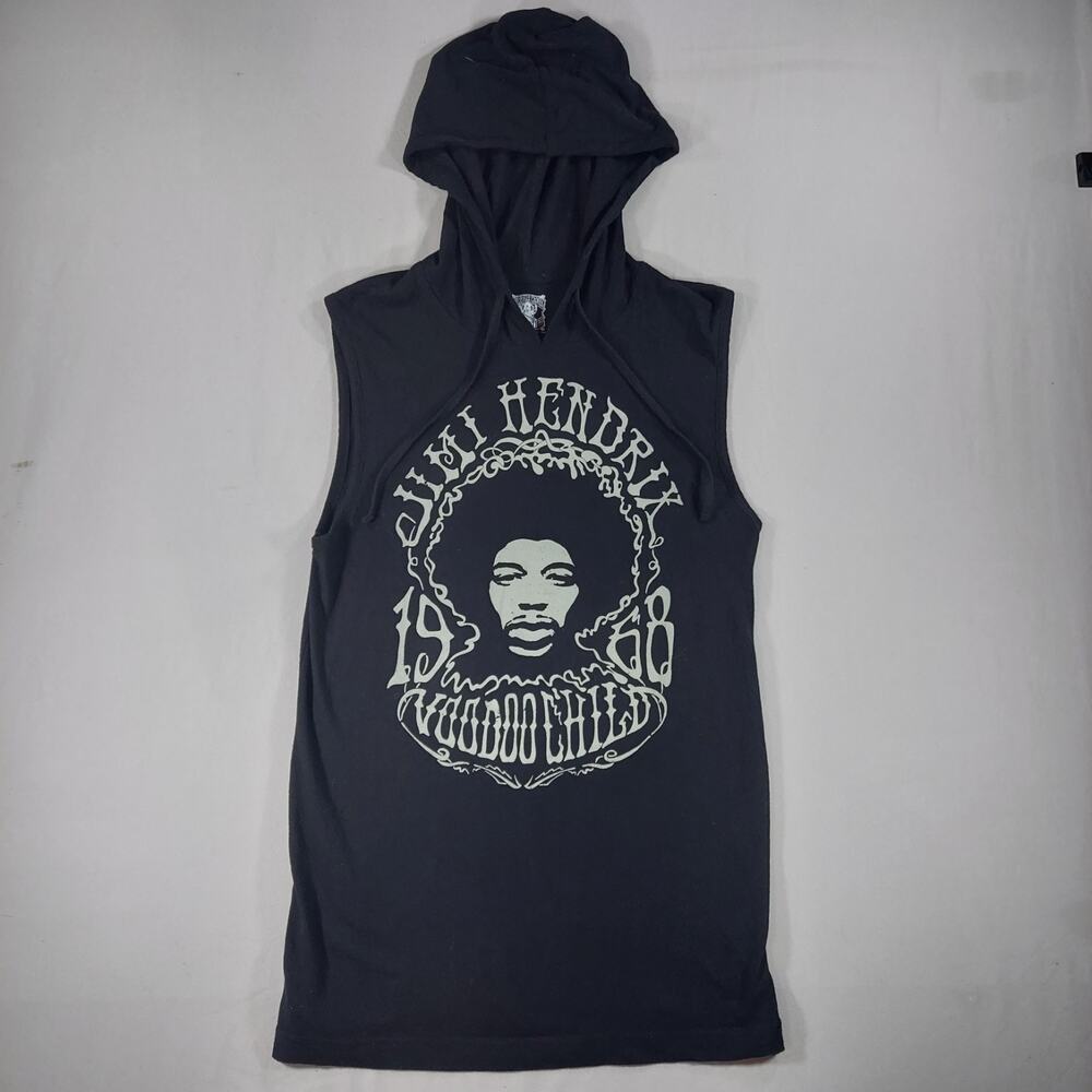 Jimi Hendrix Black Hooded Tank Shirt Size M Grunge Purple Haze Rock N' Roll Vibe